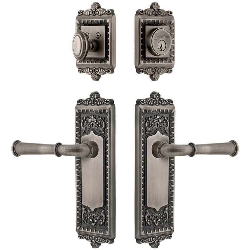 Windsor Long Plate Entry Set with Georgetown Lever in Antique Pewter