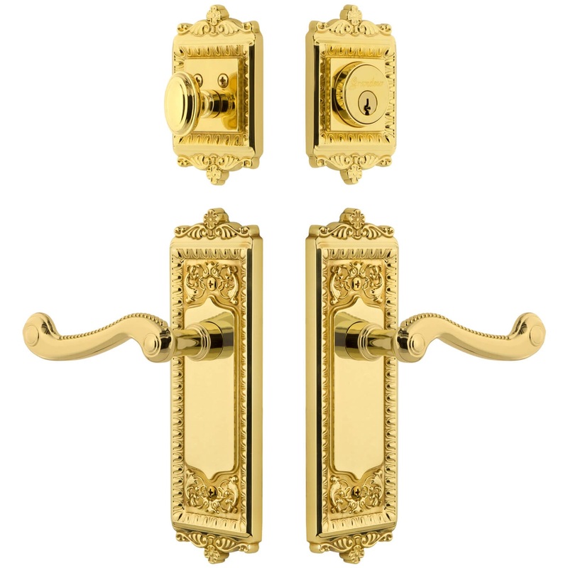Windsor Long Plate Entry Set with Newport Lever in Lifetime Brass