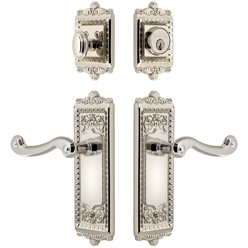 Windsor Long Plate Entry Set with Newport Lever in Polished Nickel