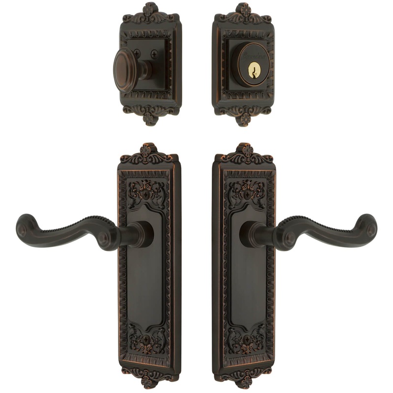 Windsor Long Plate Entry Set with Newport Lever in Timeless Bronze