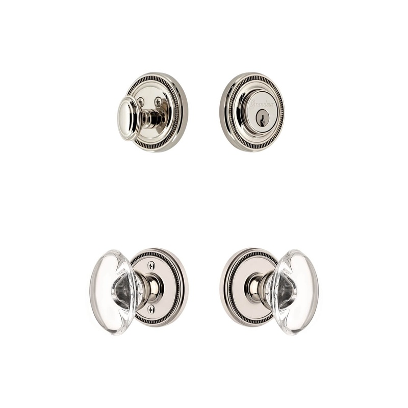 Soleil Rosette Entry Set with Provence Crystal Knob in Polished Nickel