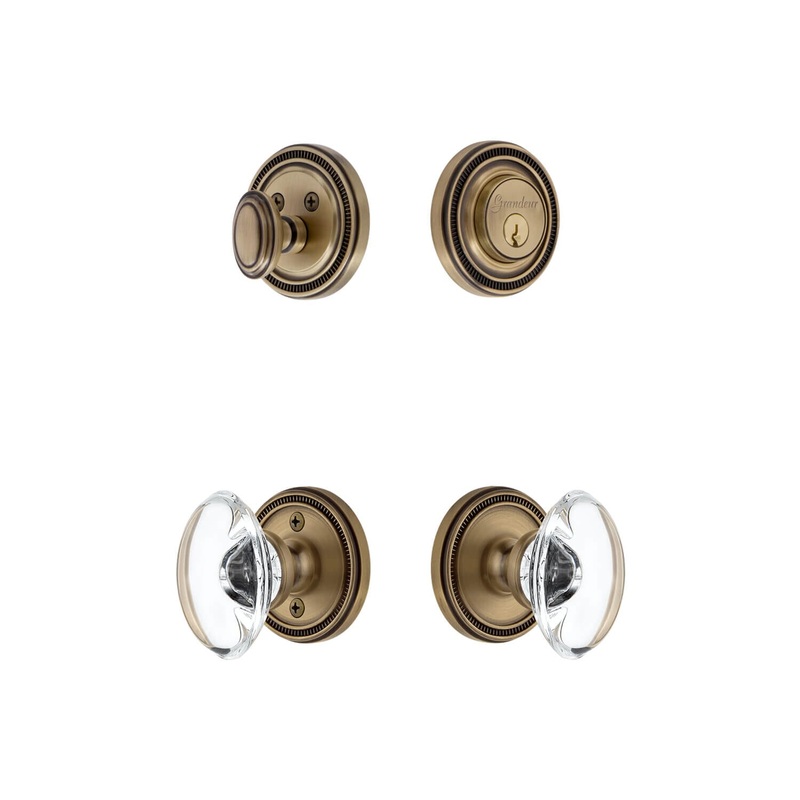 Soleil Rosette Entry Set with Provence Crystal Knob in Vintage Brass