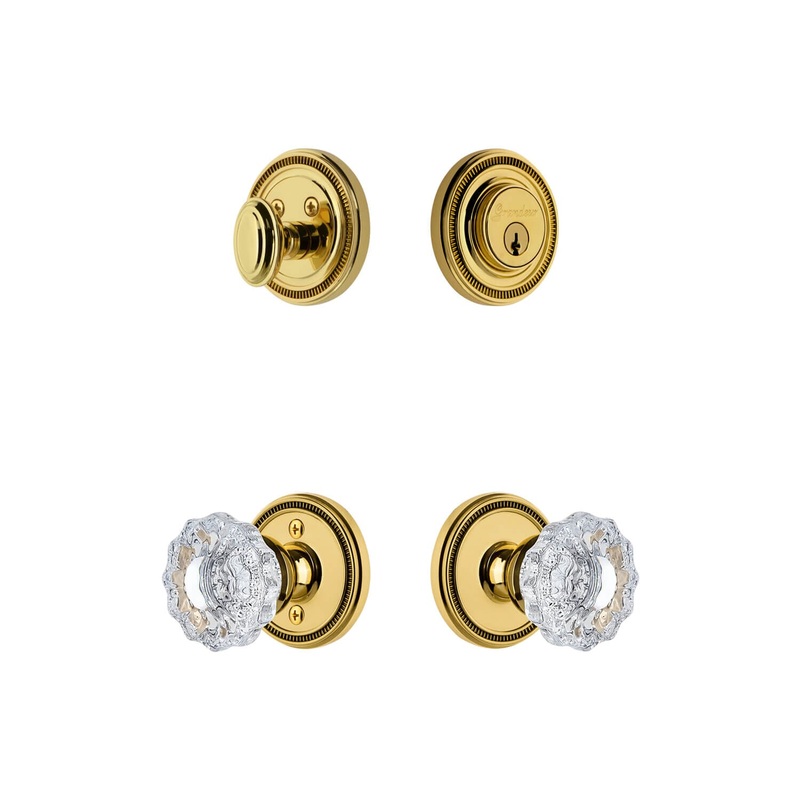Soleil Rosette Entry Set with Versailles Crystal Knob in Lifetime Brass