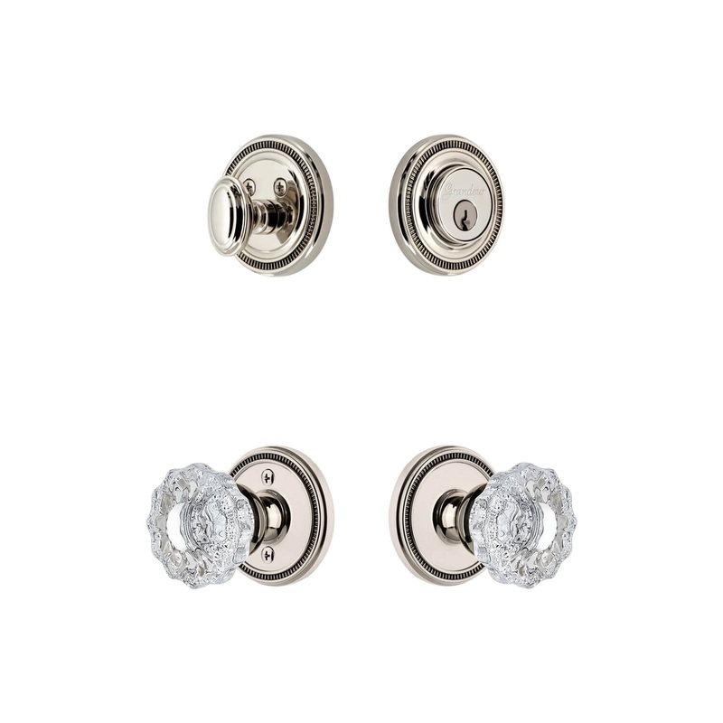 Soleil Rosette Entry Set with Versailles Crystal Knob in Polished Nickel