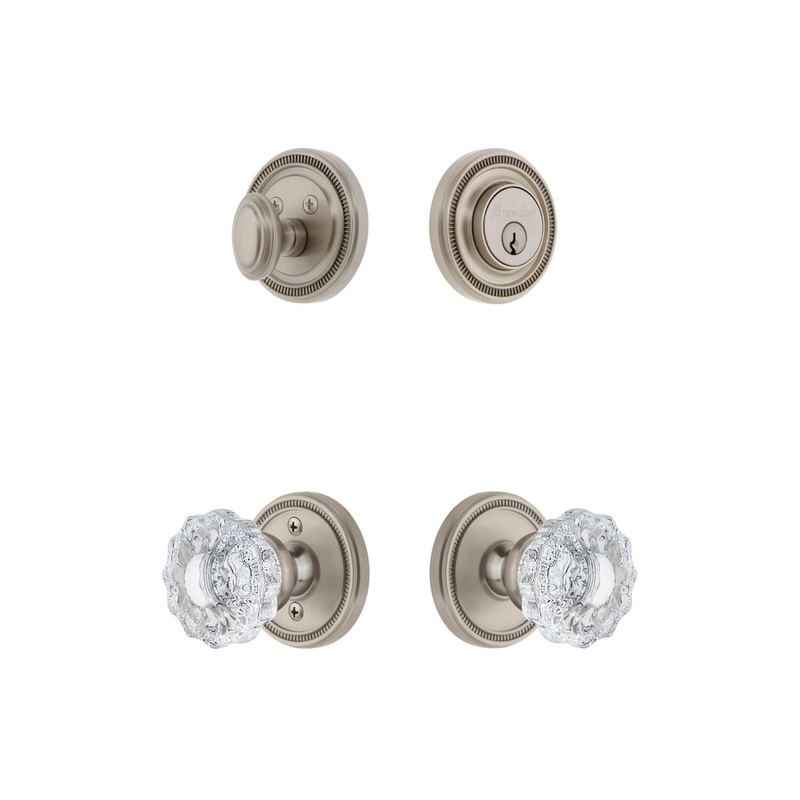 Soleil Rosette Entry Set with Versailles Crystal Knob in Satin Nickel
