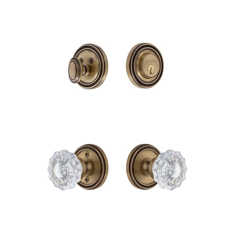Soleil Rosette Entry Set with Versailles Crystal Knob in Vintage Brass