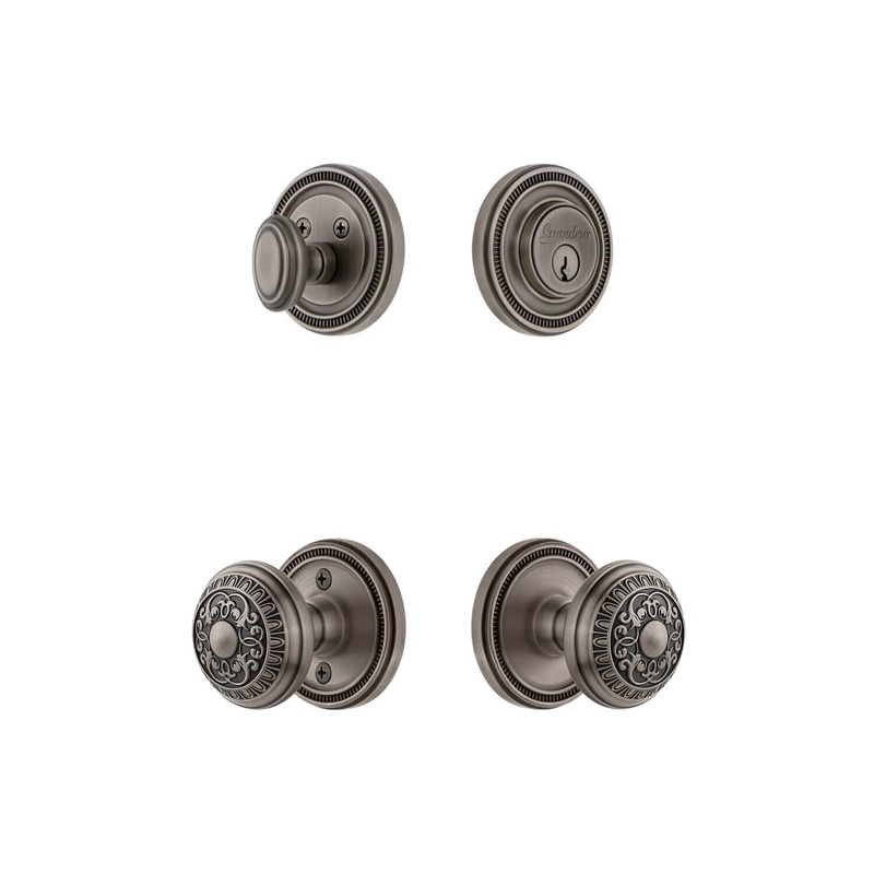 Soleil Rosette Entry Set with Windsor Knob in Antique Pewter