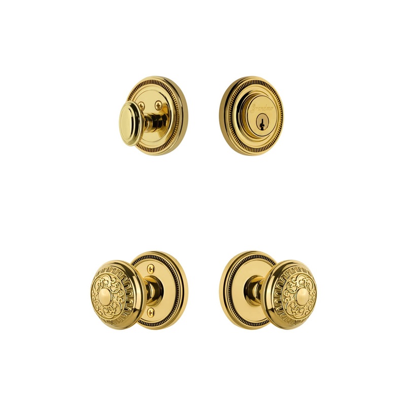 Soleil Rosette Entry Set with Windsor Knob in Lifetime Brass