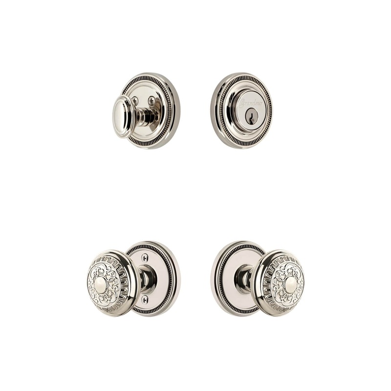 Soleil Rosette Entry Set with Windsor Knob in Polished Nickel