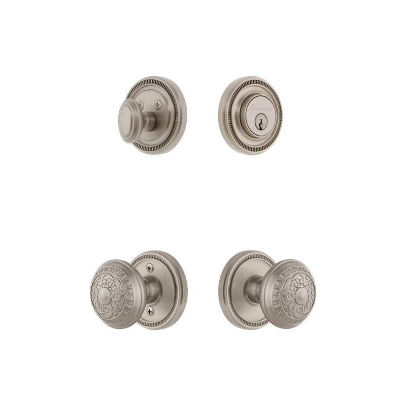 Soleil Rosette Entry Set with Windsor Knob in Satin Nickel