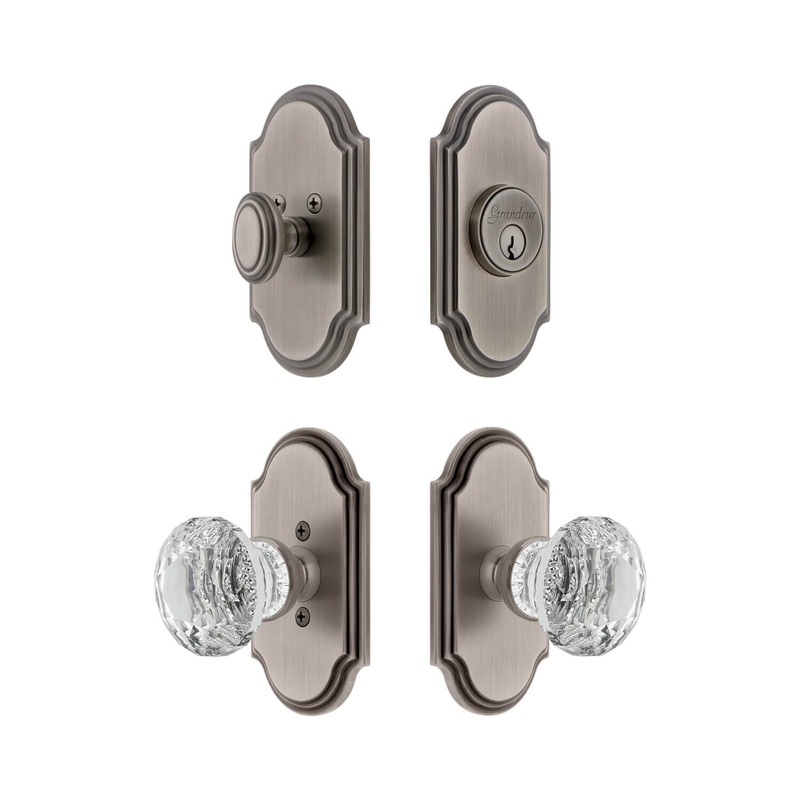 Arc Short Plate Entry Set with Brilliant Crystal Knob in Antique Pewter