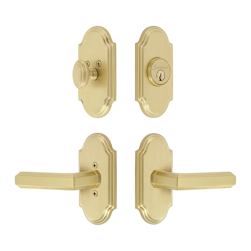 Arc Short Plate Entry Set with Carre Lever in Satin Brass