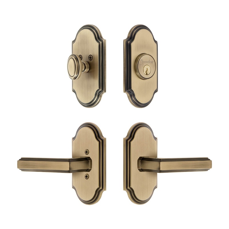 Arc Short Plate Entry Set with Carre Lever in Vintage Brass